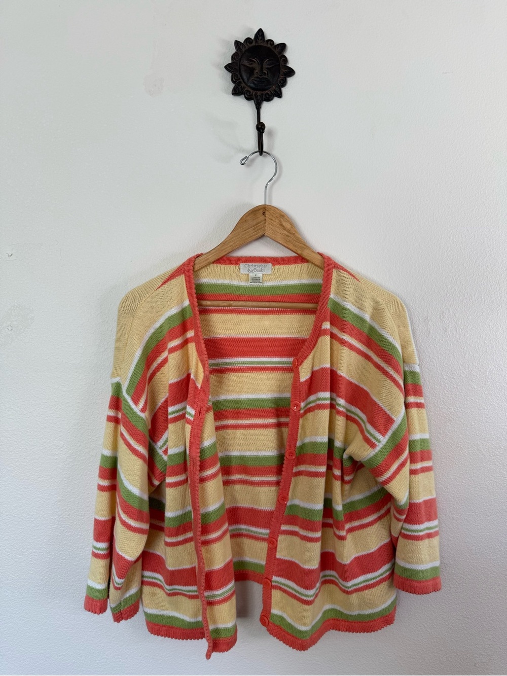 Striped 3/4 Sleeve Button-Front Cardigan Sweater